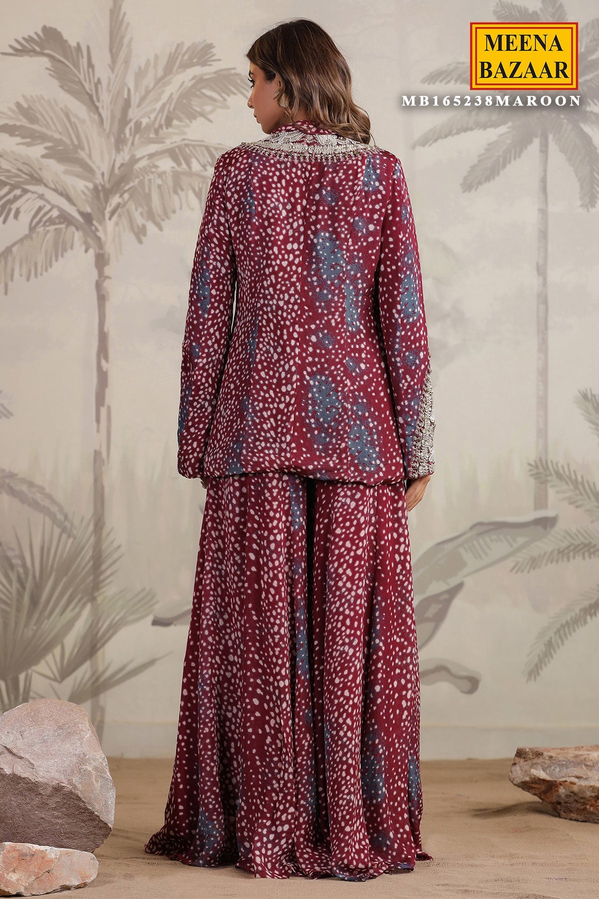 Wine Georgette Embroidered Kurti