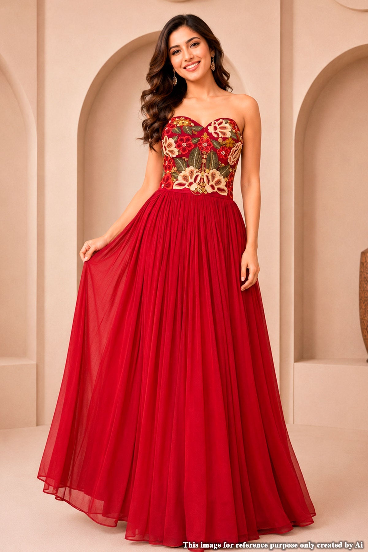 Maroon Bloom Embroidered Gown