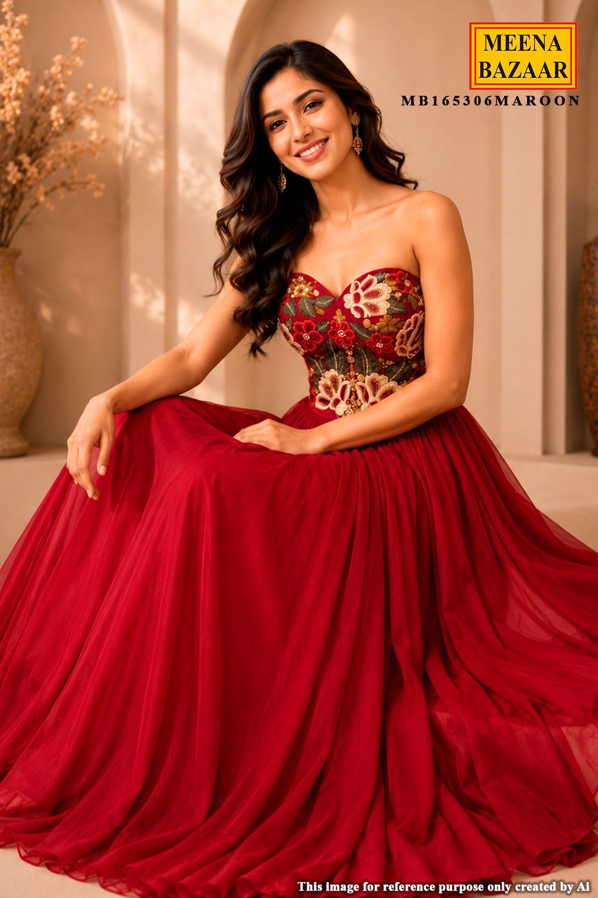 Maroon Bloom Embroidered Gown