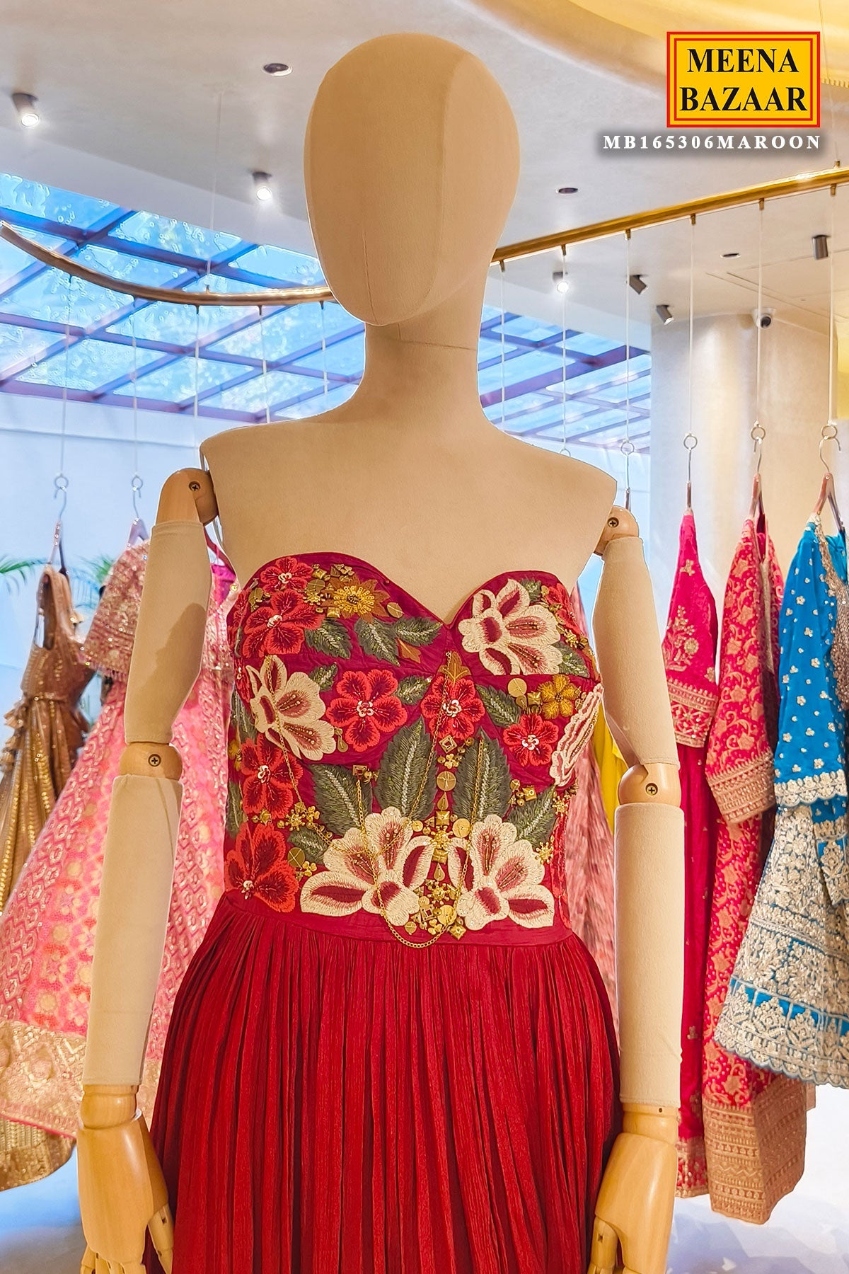 Maroon Bloom Embroidered Gown
