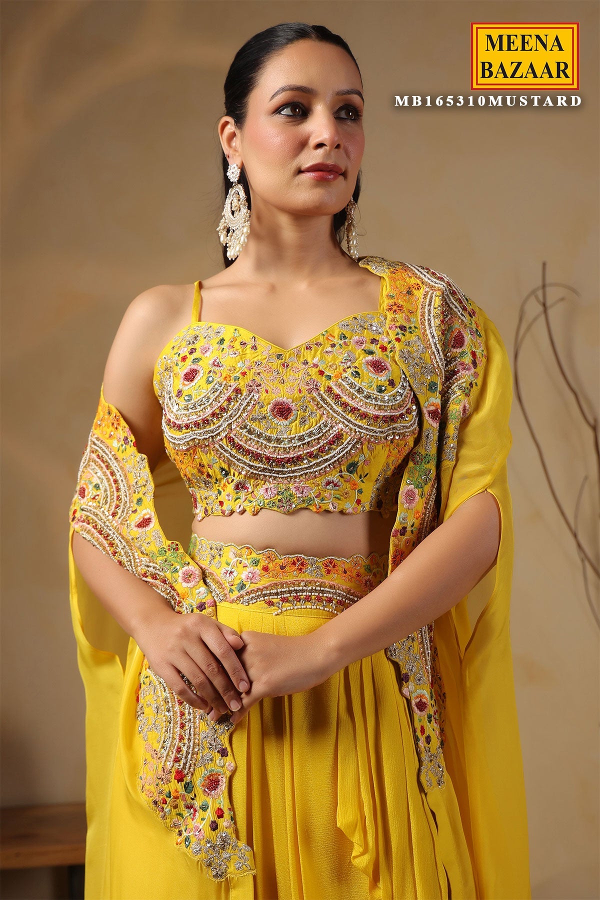 Yellow Organza Embroidered Kurti