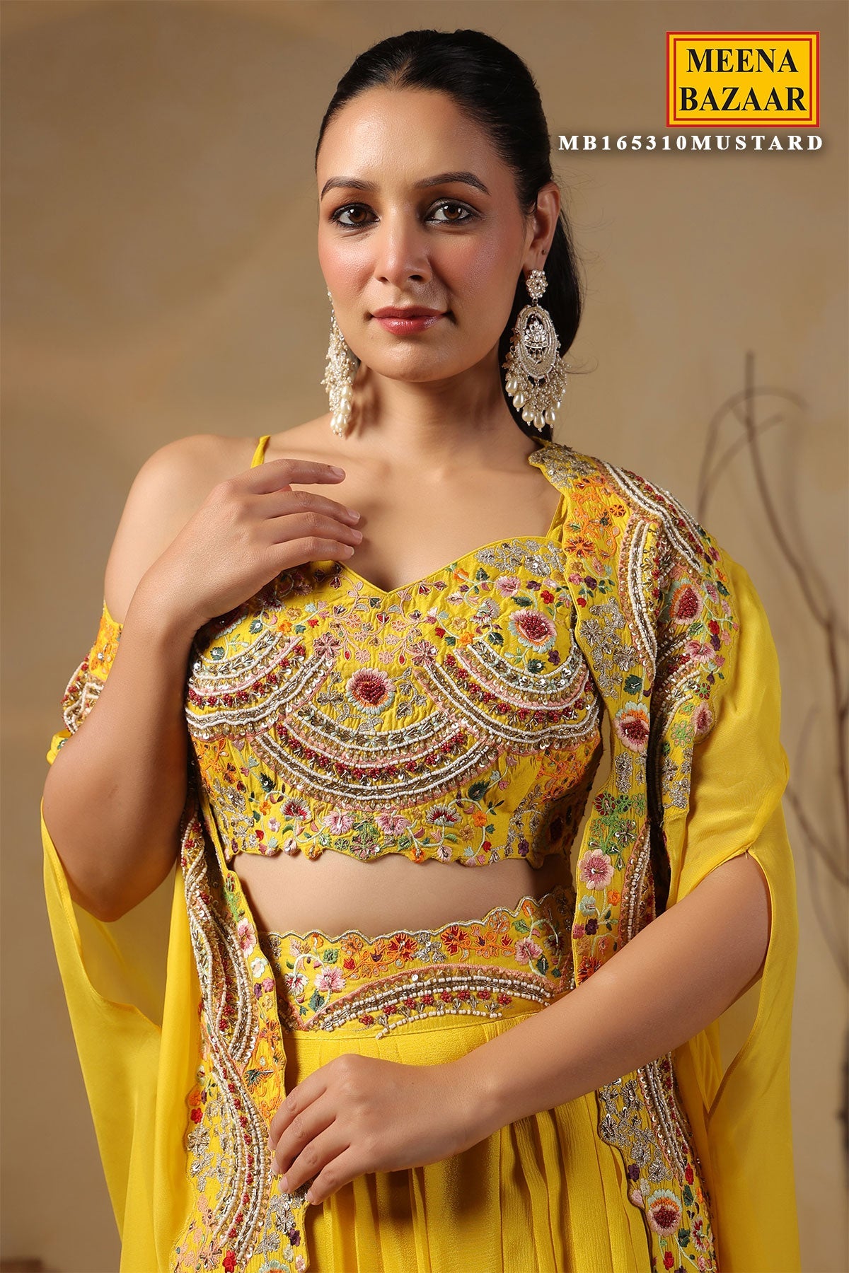 Yellow Organza Embroidered Kurti