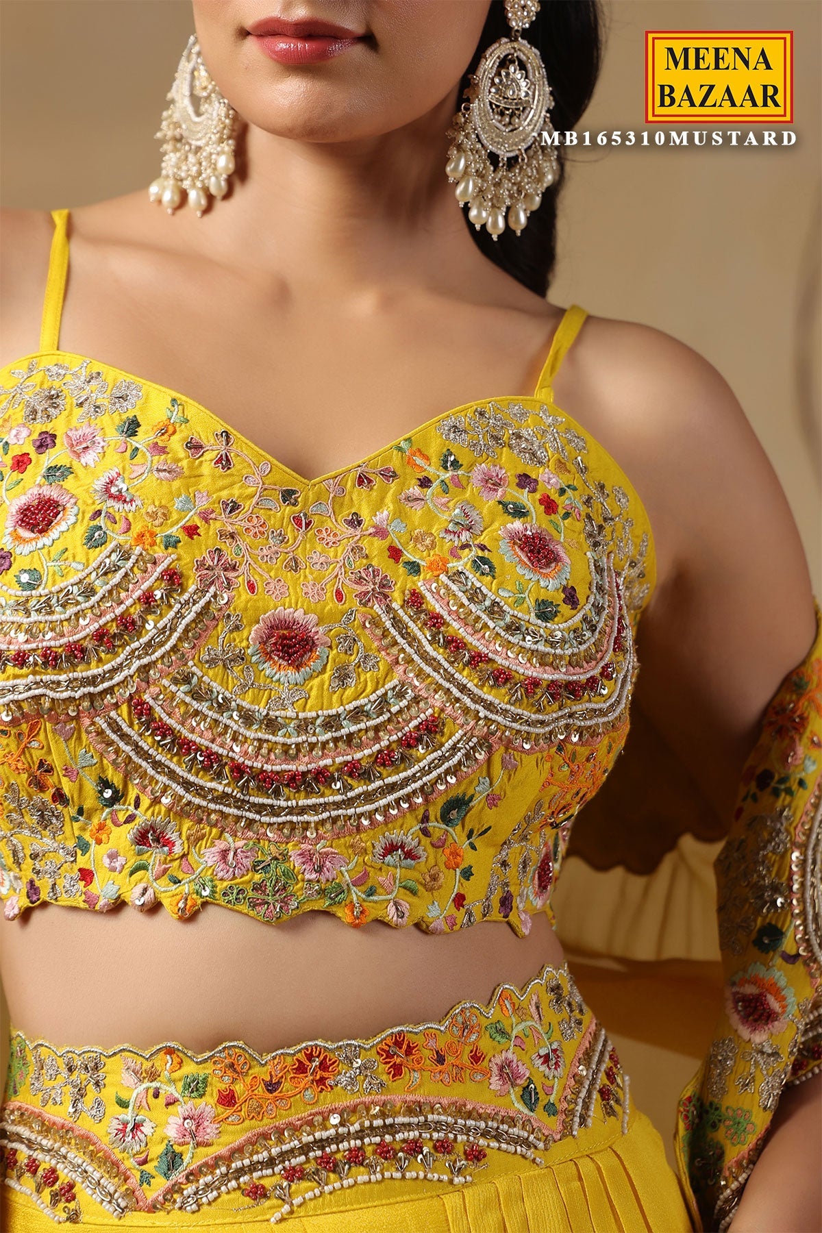 Yellow Organza Embroidered Kurti