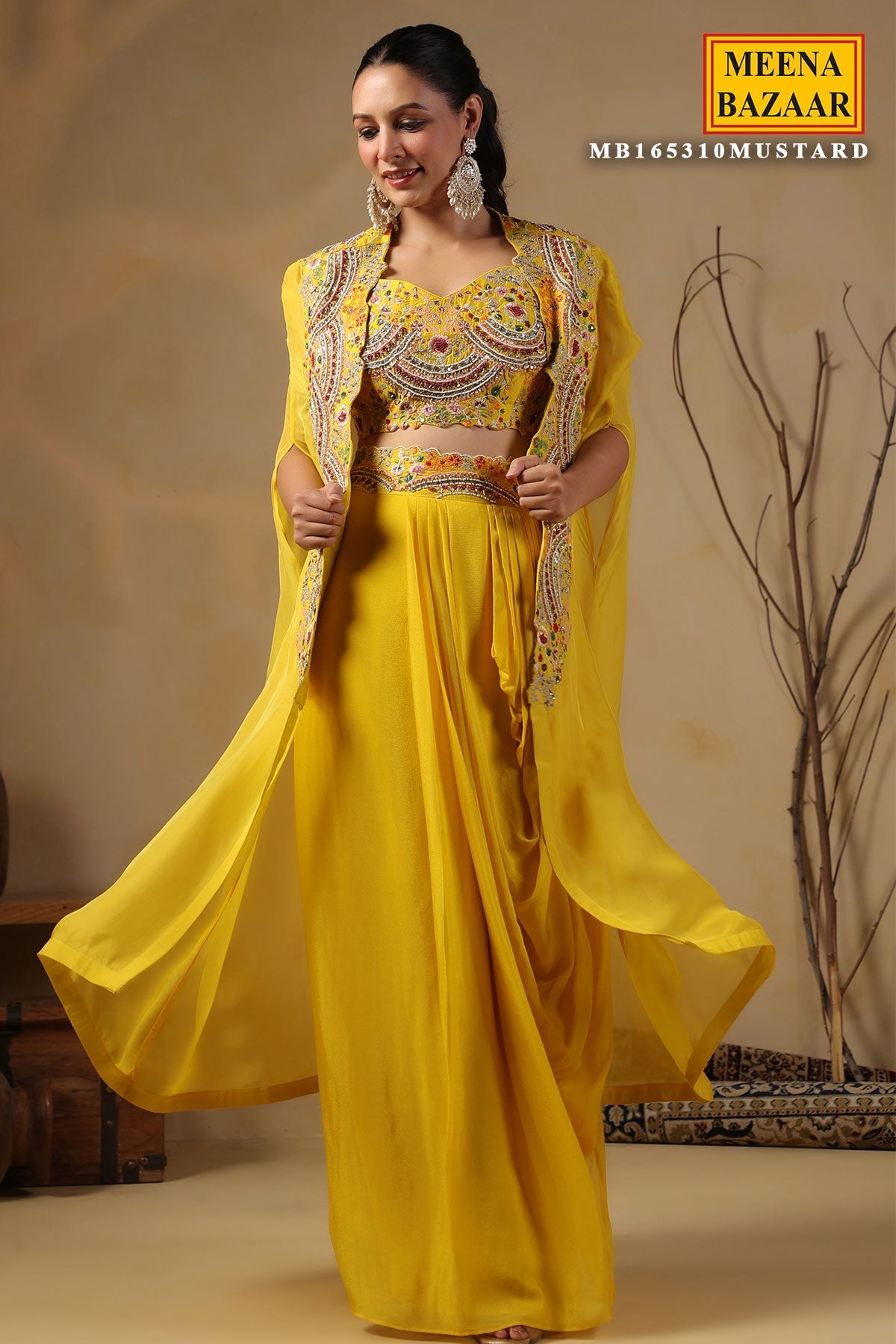 Yellow Organza Embroidered Kurti
