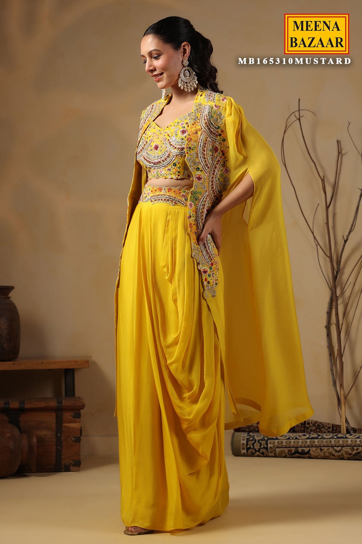 Yellow Organza Embroidered Kurti