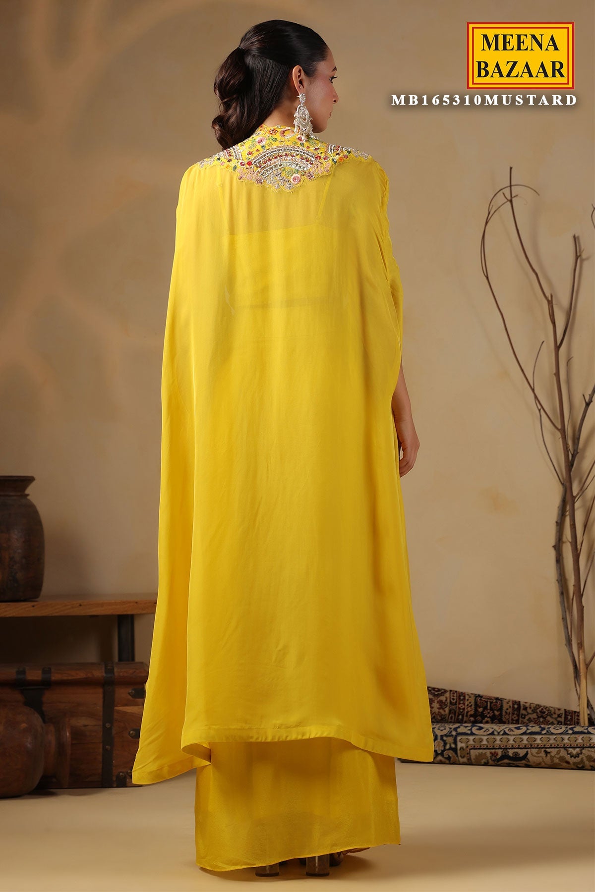 Yellow Organza Embroidered Kurti