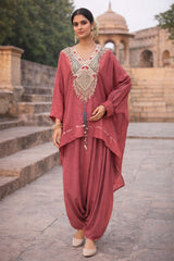 Gajari Glow – Crepe Kurti with Designer Neck EMB