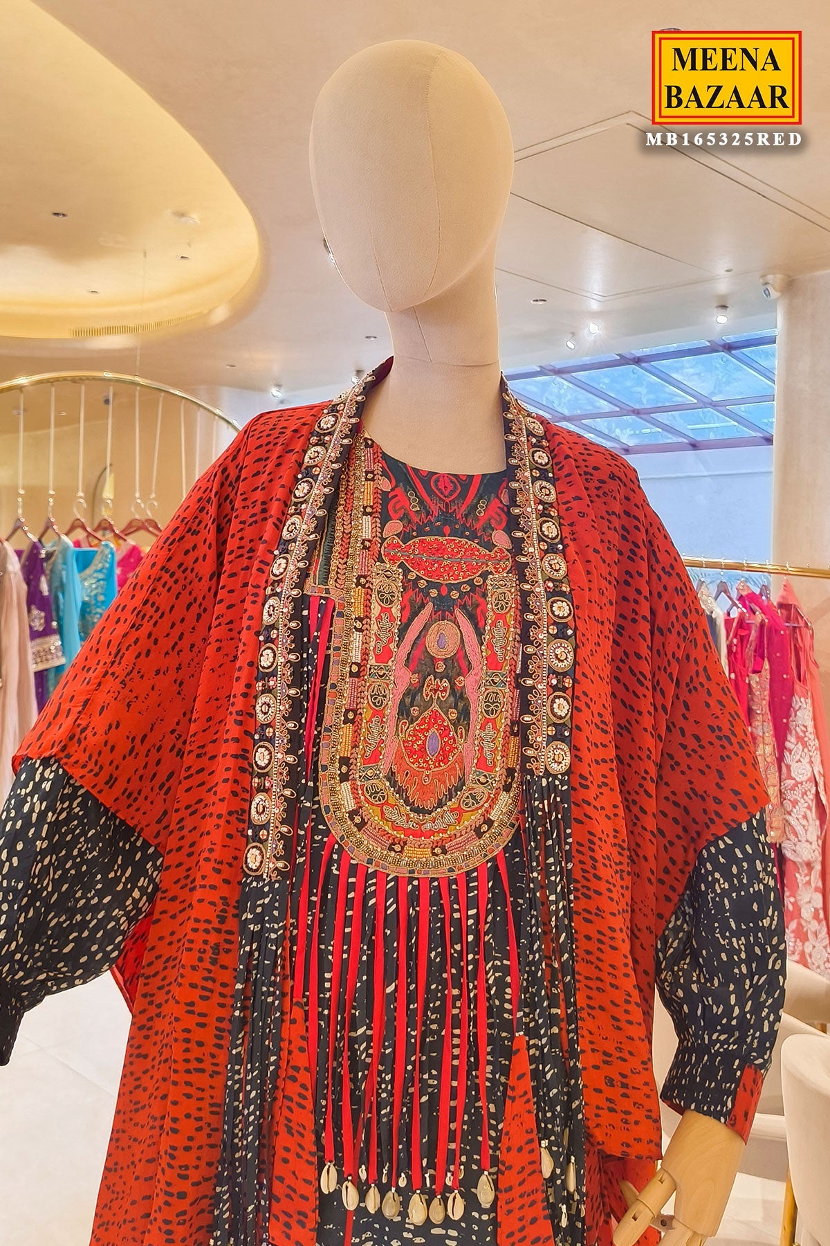 Red Glow – Crepe Kurti with Designer Neck EMB