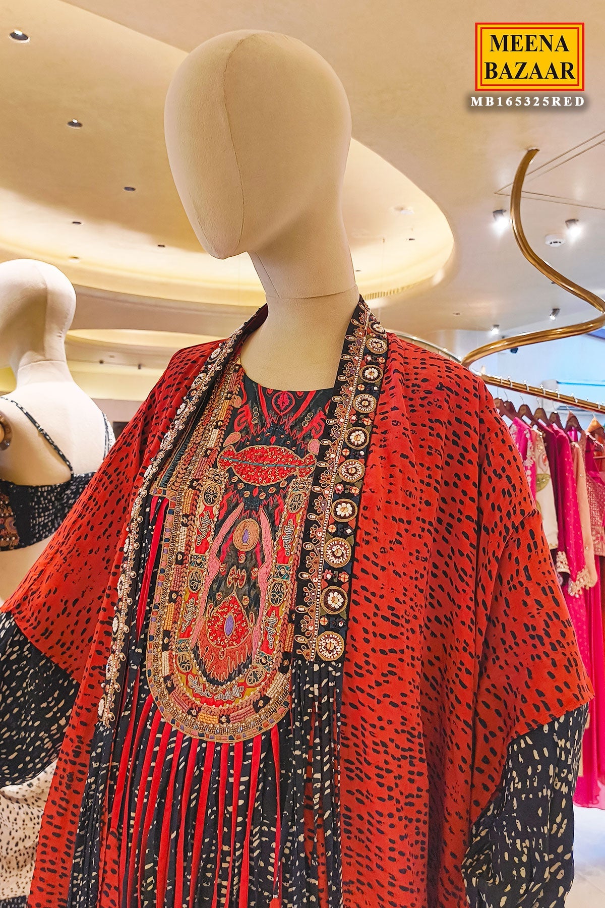 Red Glow – Crepe Kurti with Designer Neck EMB