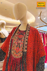 Red Glow – Crepe Kurti with Designer Neck EMB