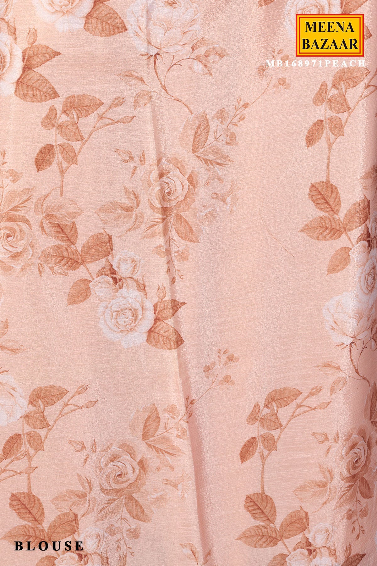 Peach Floral Print Chinon Embroidered Saree