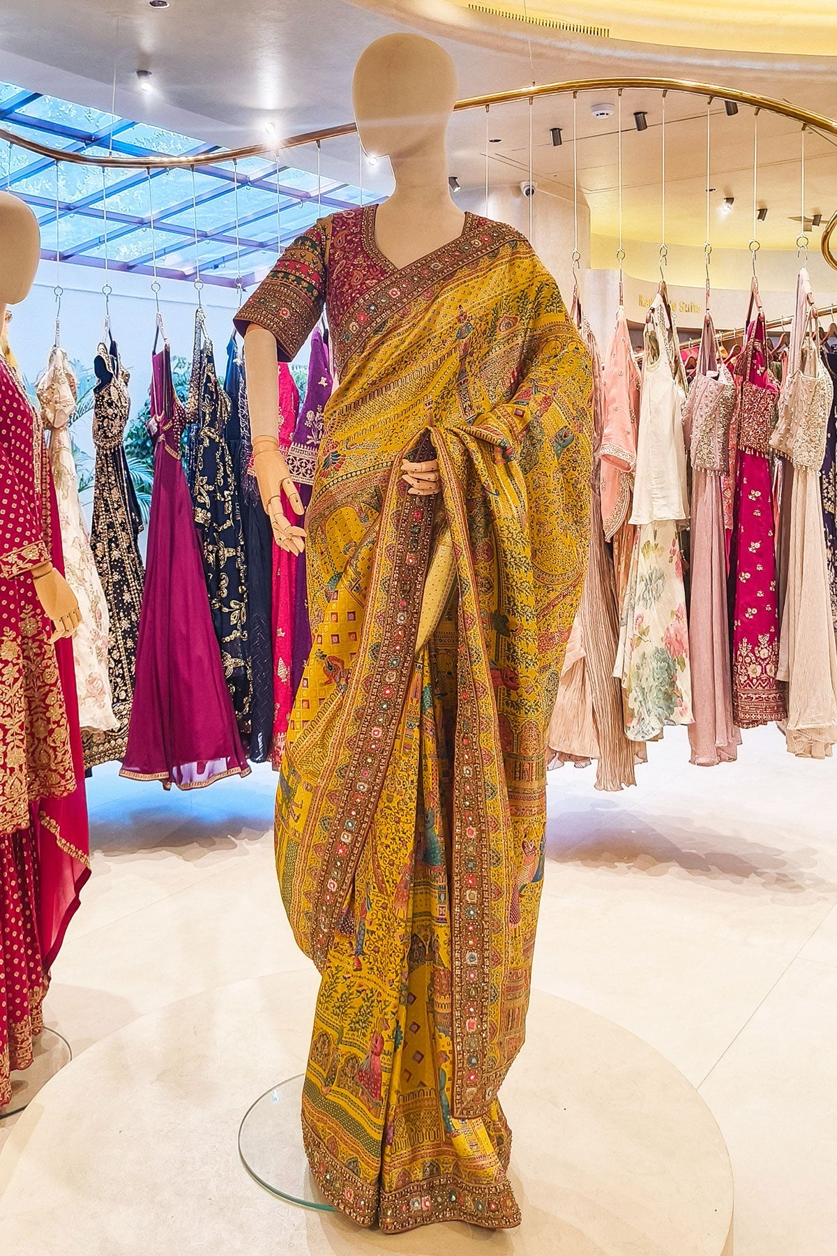 Mustard Embroidered Silk Saree Party & Festive Wear Saree