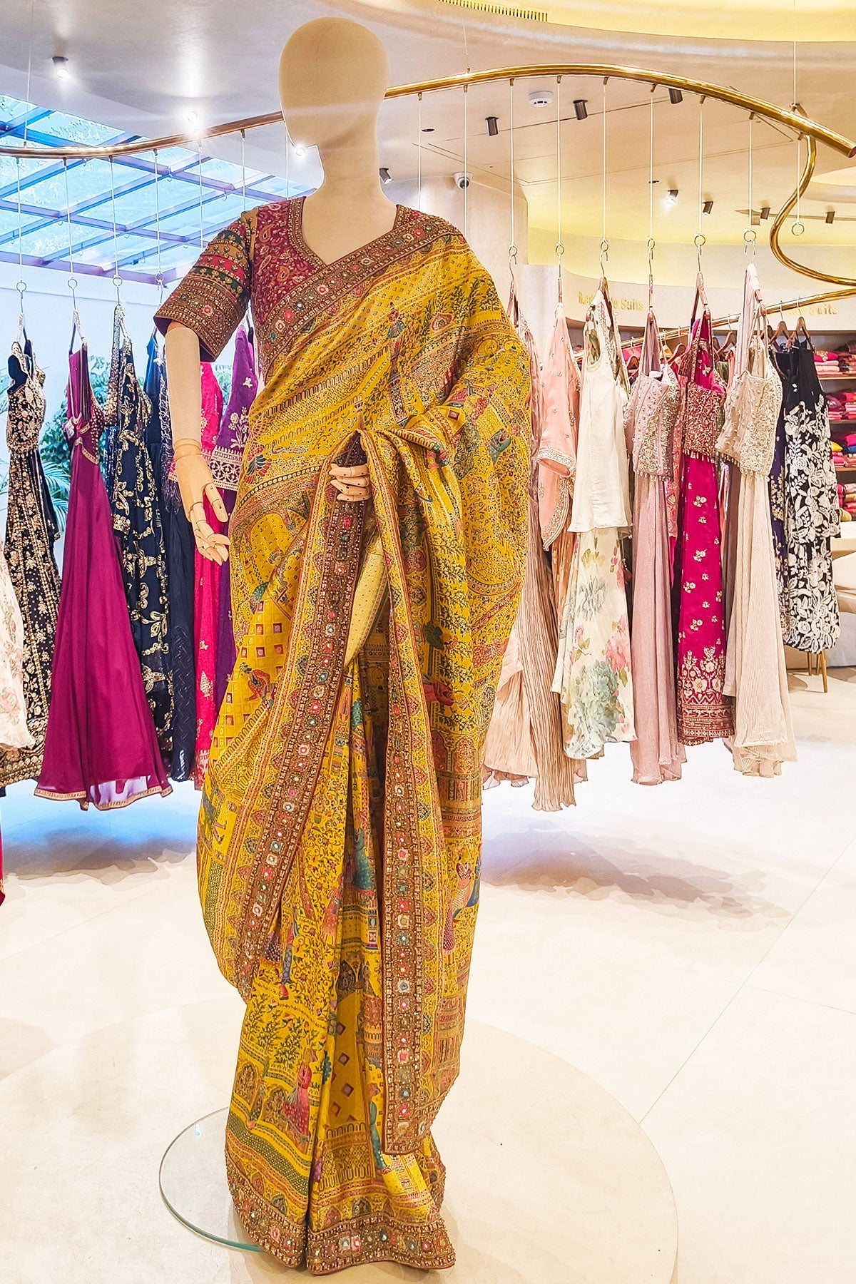 Mustard Embroidered Silk Saree Party & Festive Wear Saree