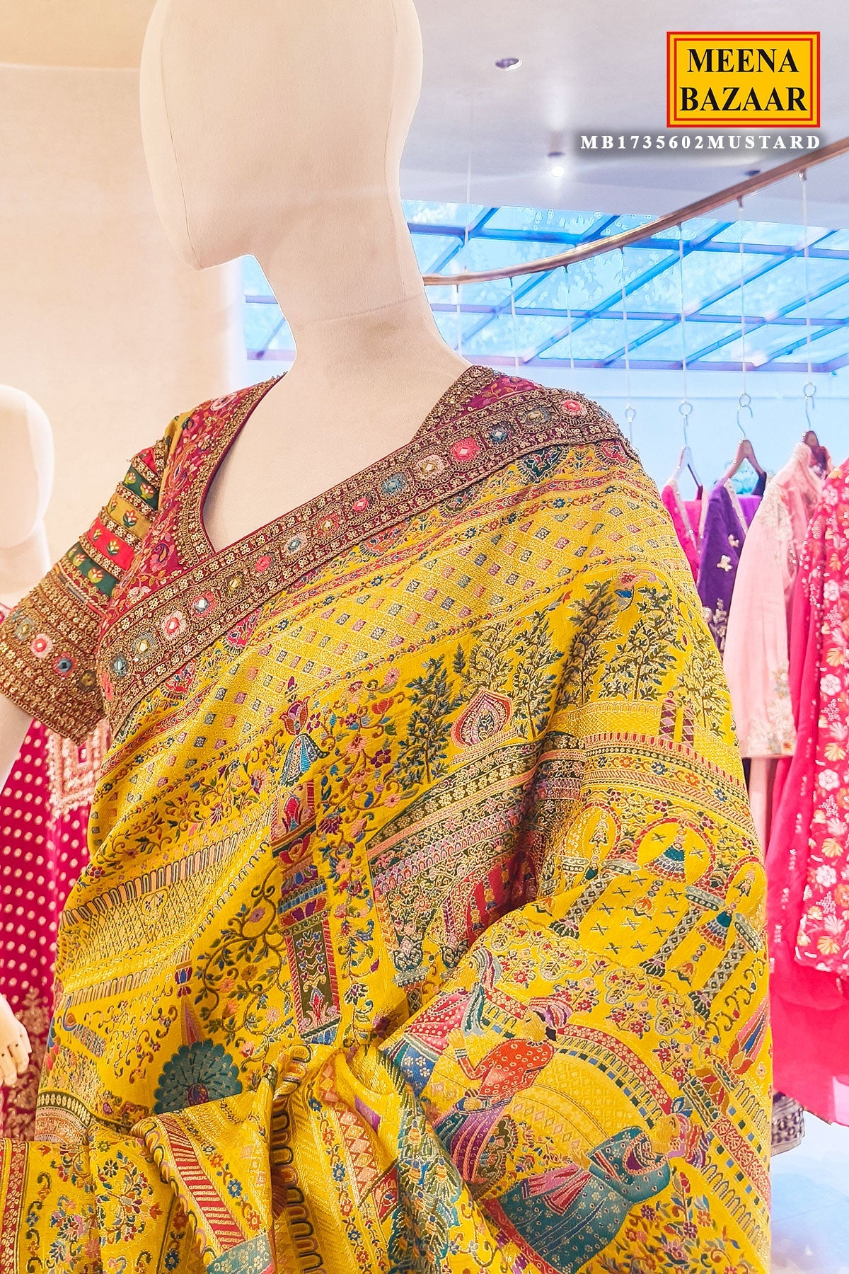 Mustard Embroidered Silk Saree Party & Festive Wear Saree