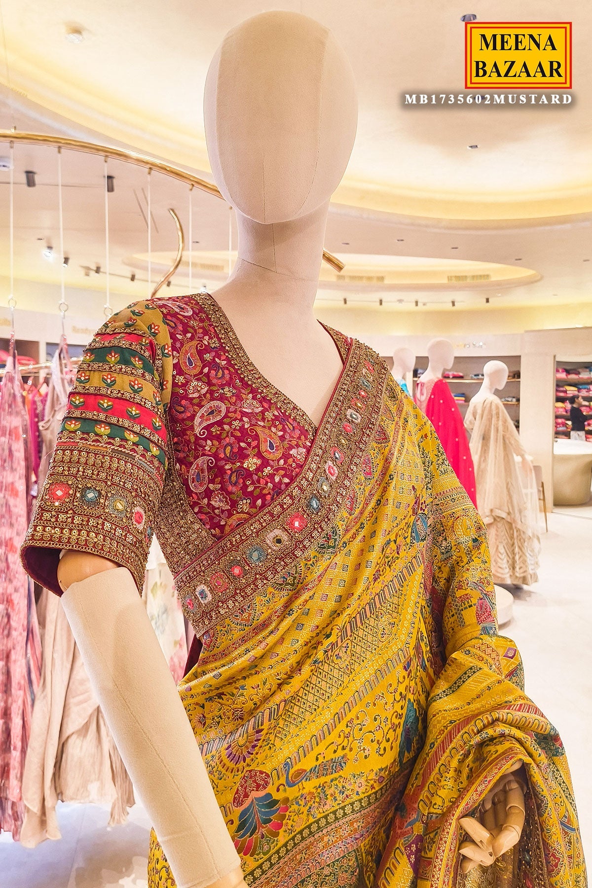 Mustard Embroidered Silk Saree Party & Festive Wear Saree