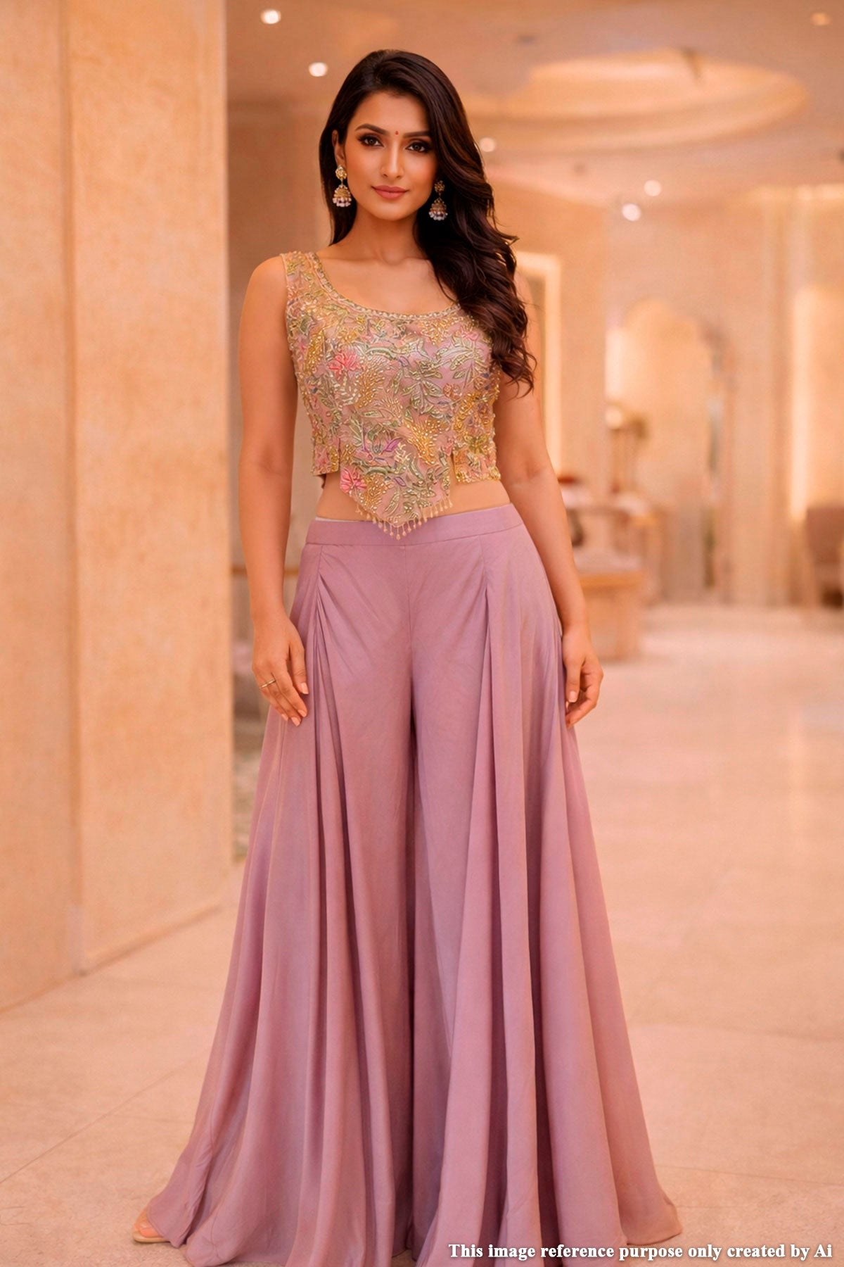Mauve Floral Indo Western Set