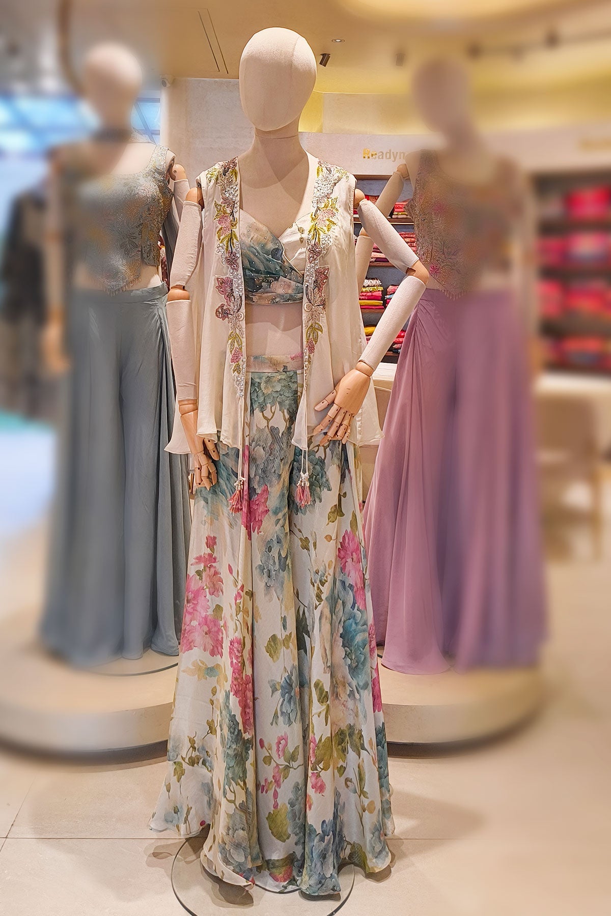 Elegant Tussar Floral Printed Indowestern Set