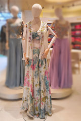 Elegant Tussar Floral Printed Indowestern Set