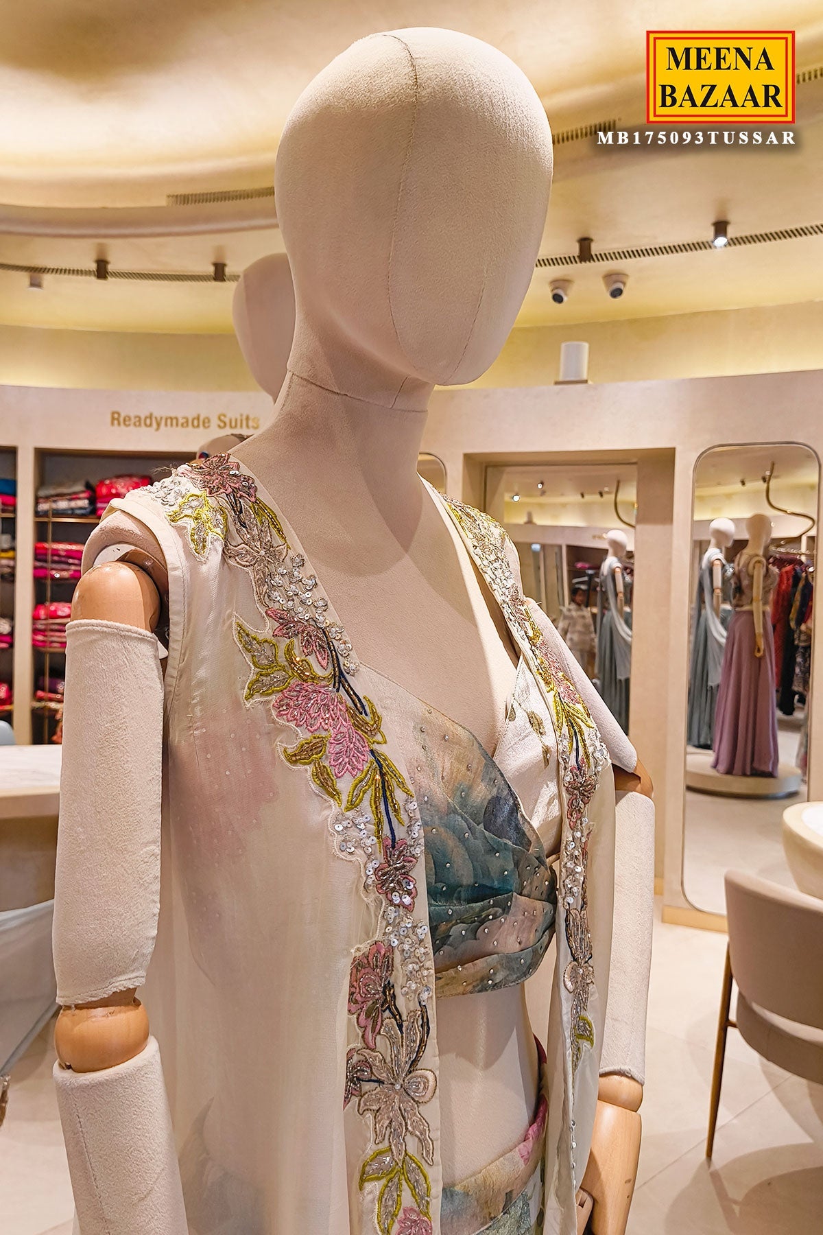 Elegant Tussar Floral Printed Indowestern Set