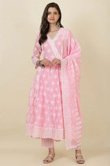 Summer Staple Pink Kurta Pant Set With Dupatta