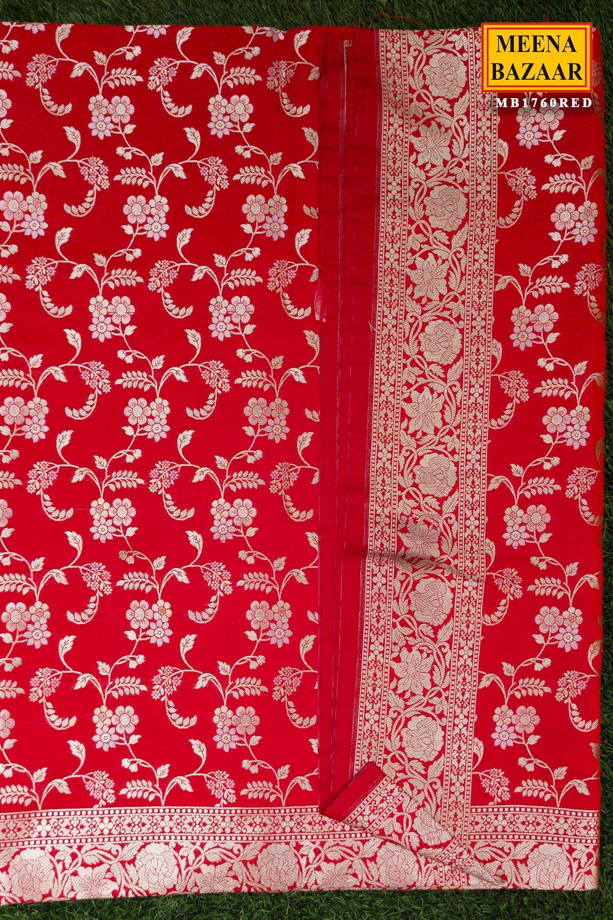 Red Banarasi Silk Saree with Gold Zari Butta