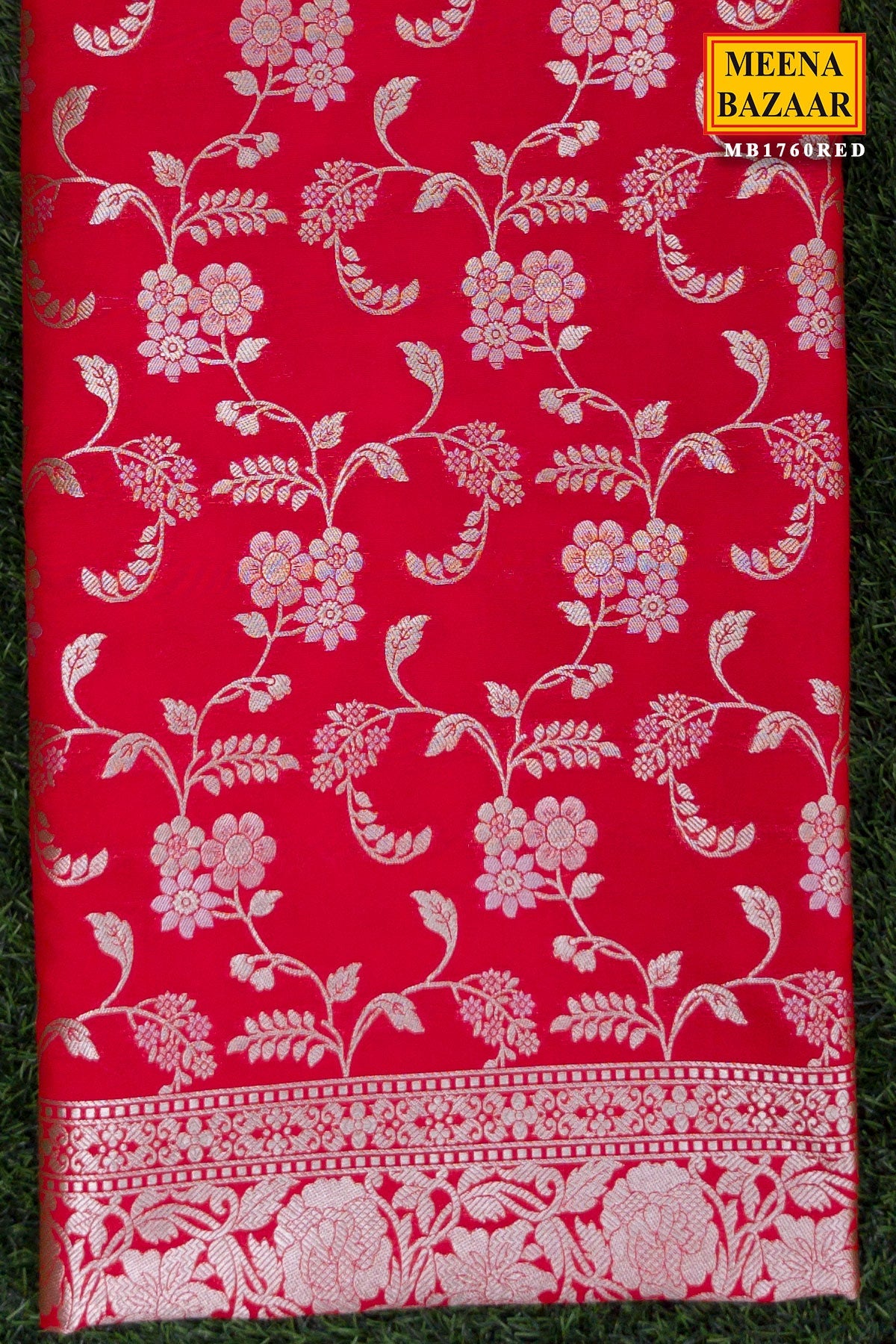 Red Banarasi Silk Saree with Gold Zari Butta