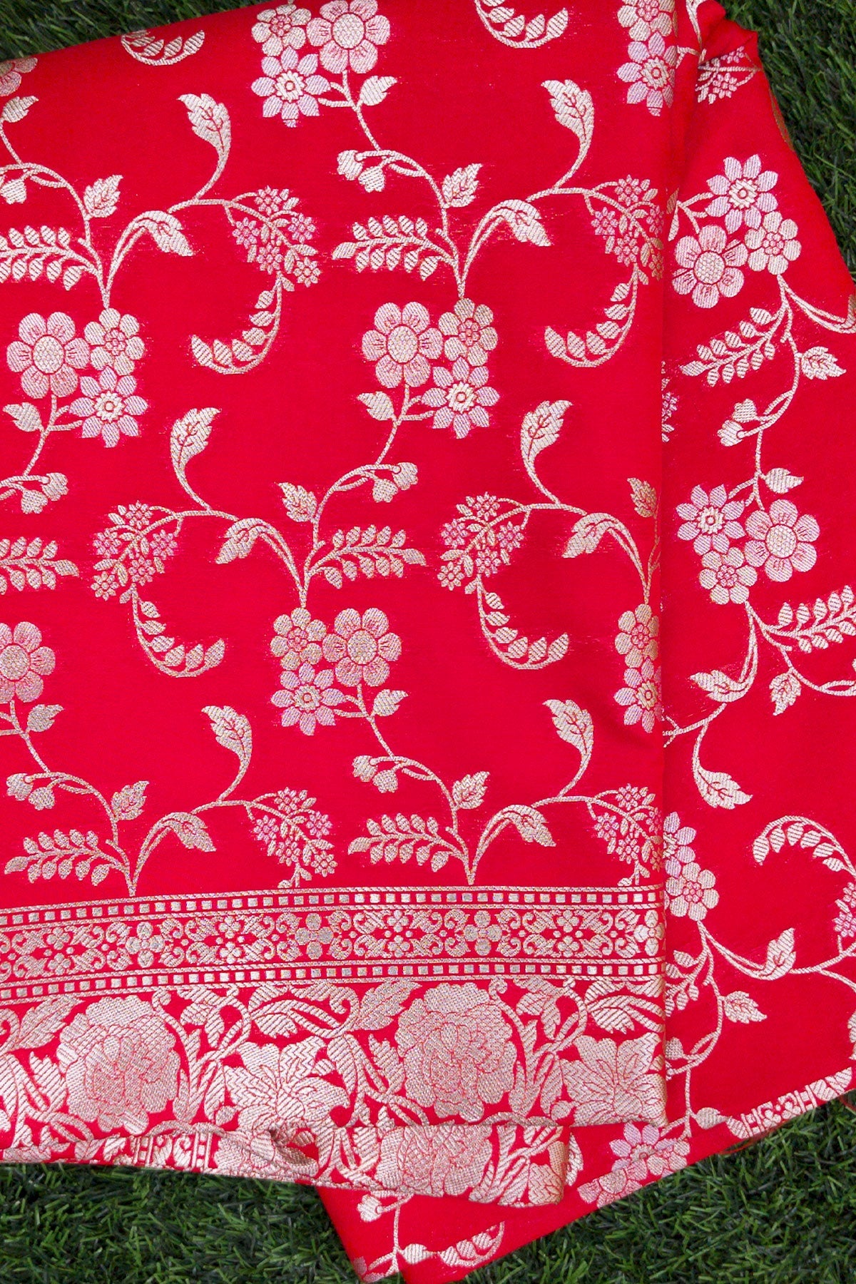 Red Banarasi Silk Saree with Gold Zari Butta