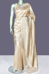 Elegant Gold Shimmer Saree with Stone Work