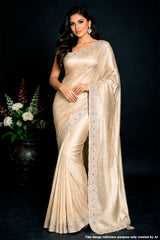 Elegant Gold Shimmer Saree with Stone Work