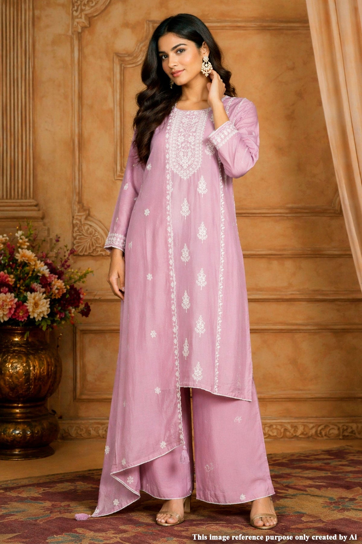 Mauve Cotton Embroidered Readymade Suit