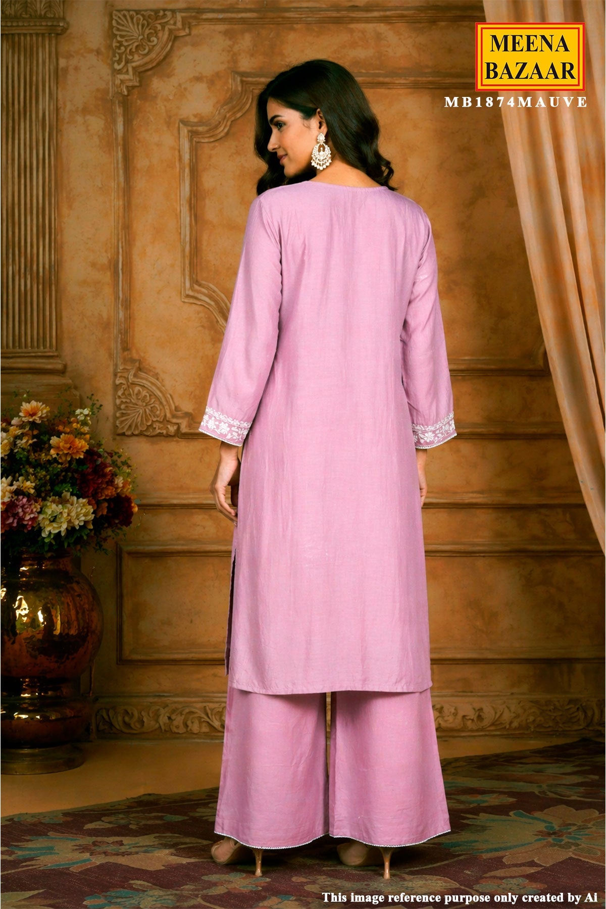 Mauve Cotton Embroidered Readymade Suit