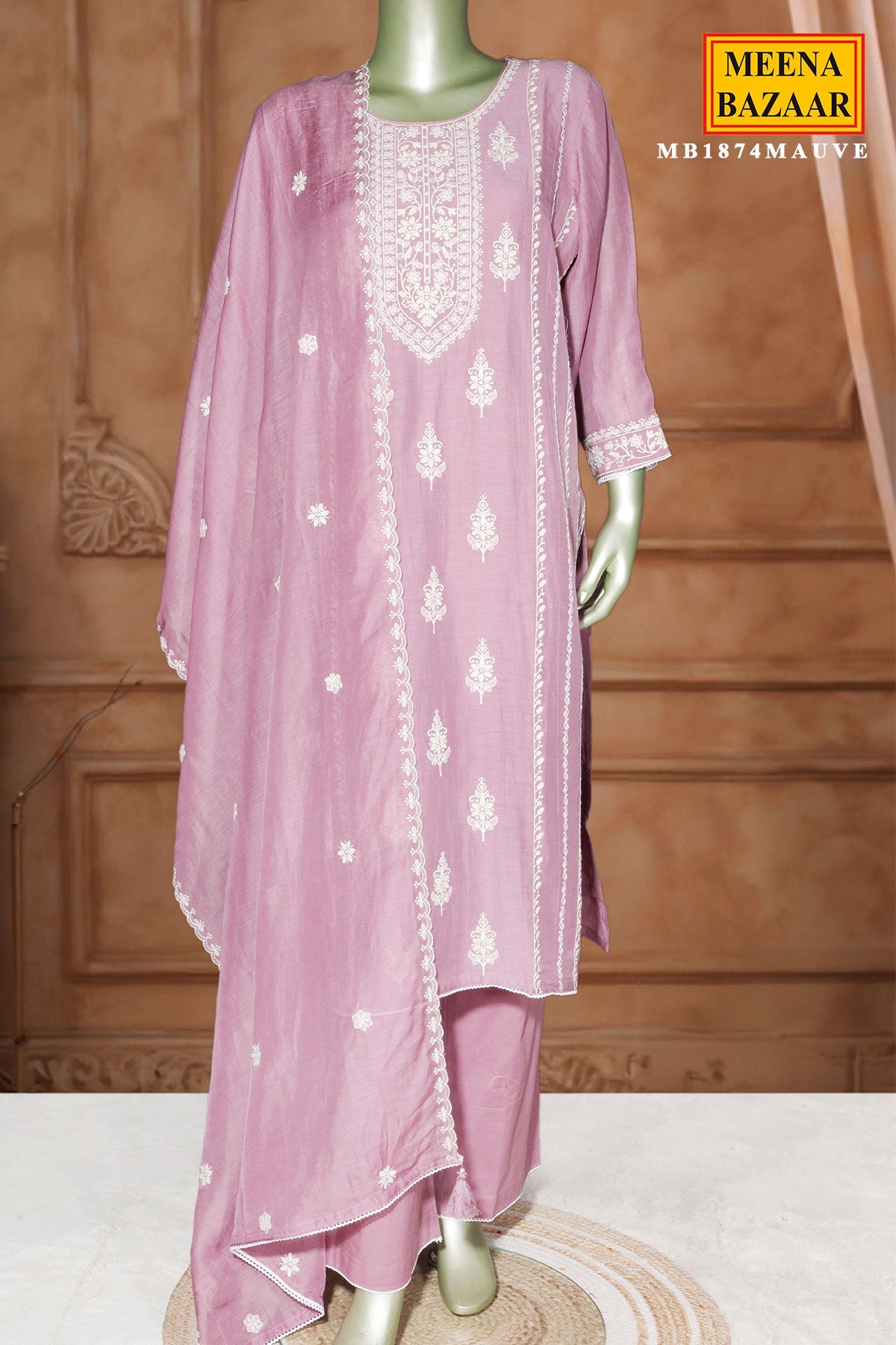 Mauve Cotton Embroidered Readymade Suit