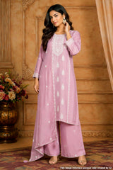 Mauve Cotton Embroidered Readymade Suit