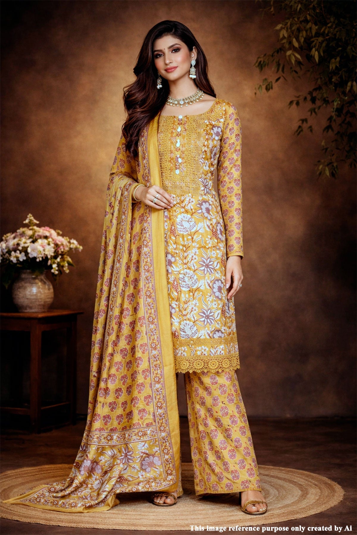 Mustard Cotton Unstitched Suit with Elegant Embroidery