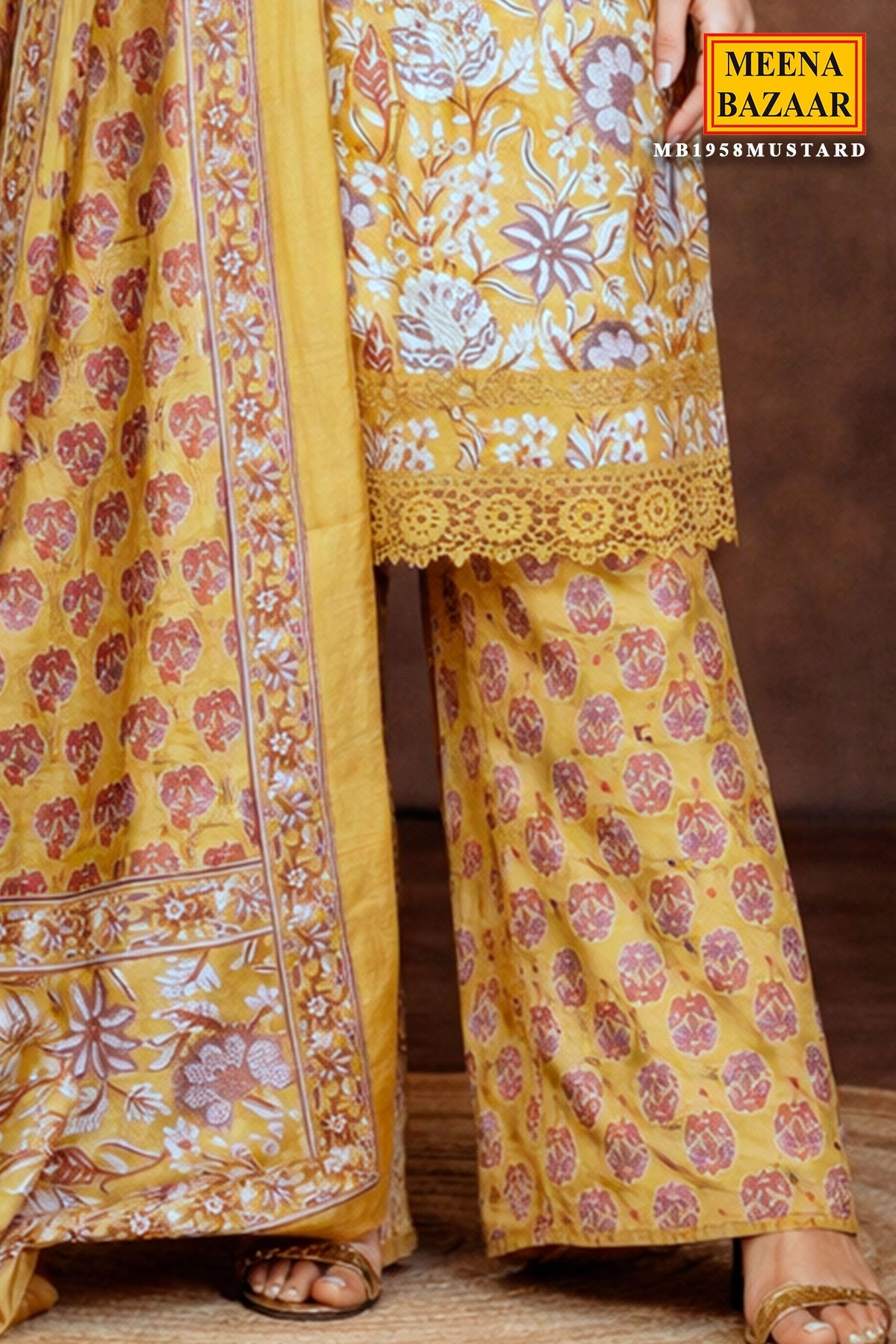 Mustard Cotton Unstitched Suit with Elegant Embroidery