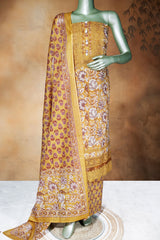 Mustard Cotton Unstitched Suit with Elegant Embroidery