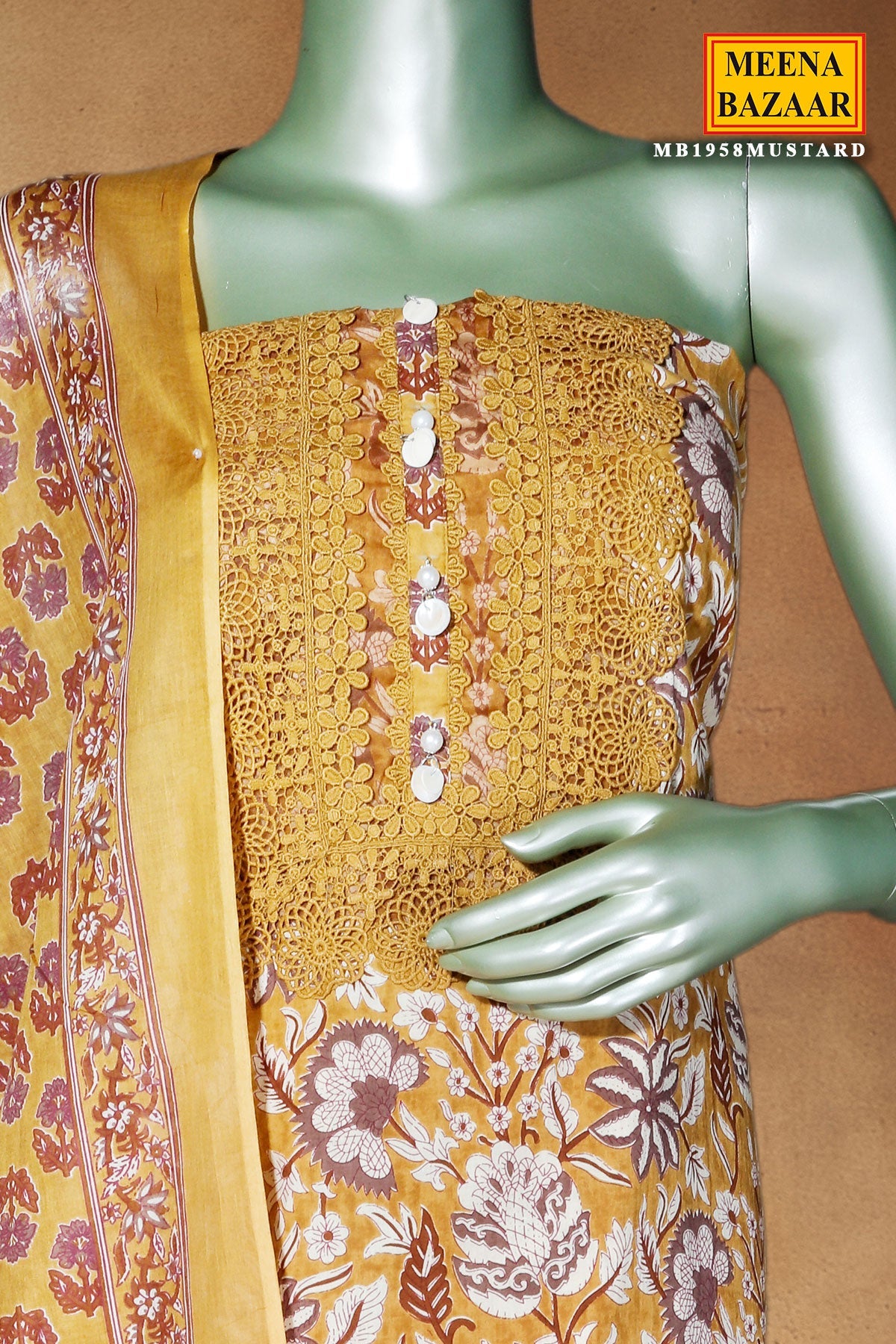 Mustard Cotton Unstitched Suit with Elegant Embroidery