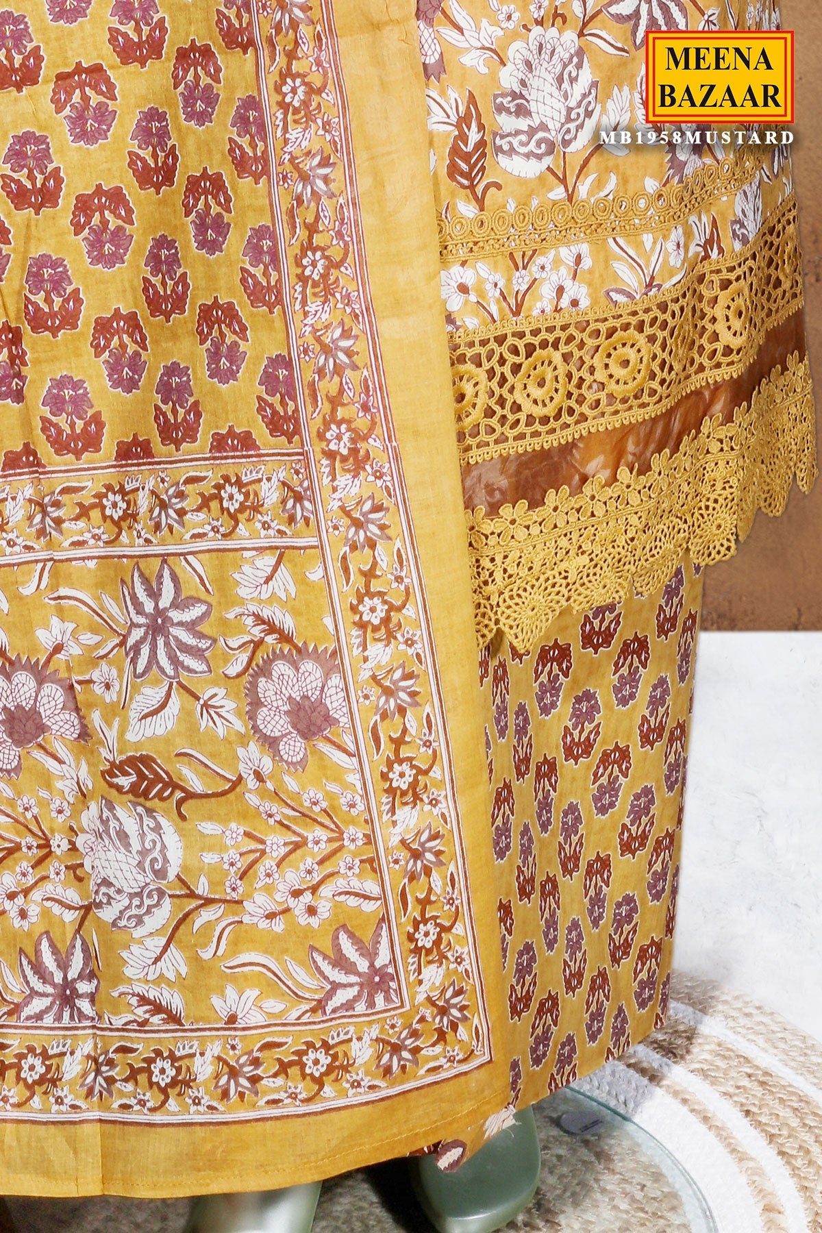 Mustard Cotton Unstitched Suit with Elegant Embroidery