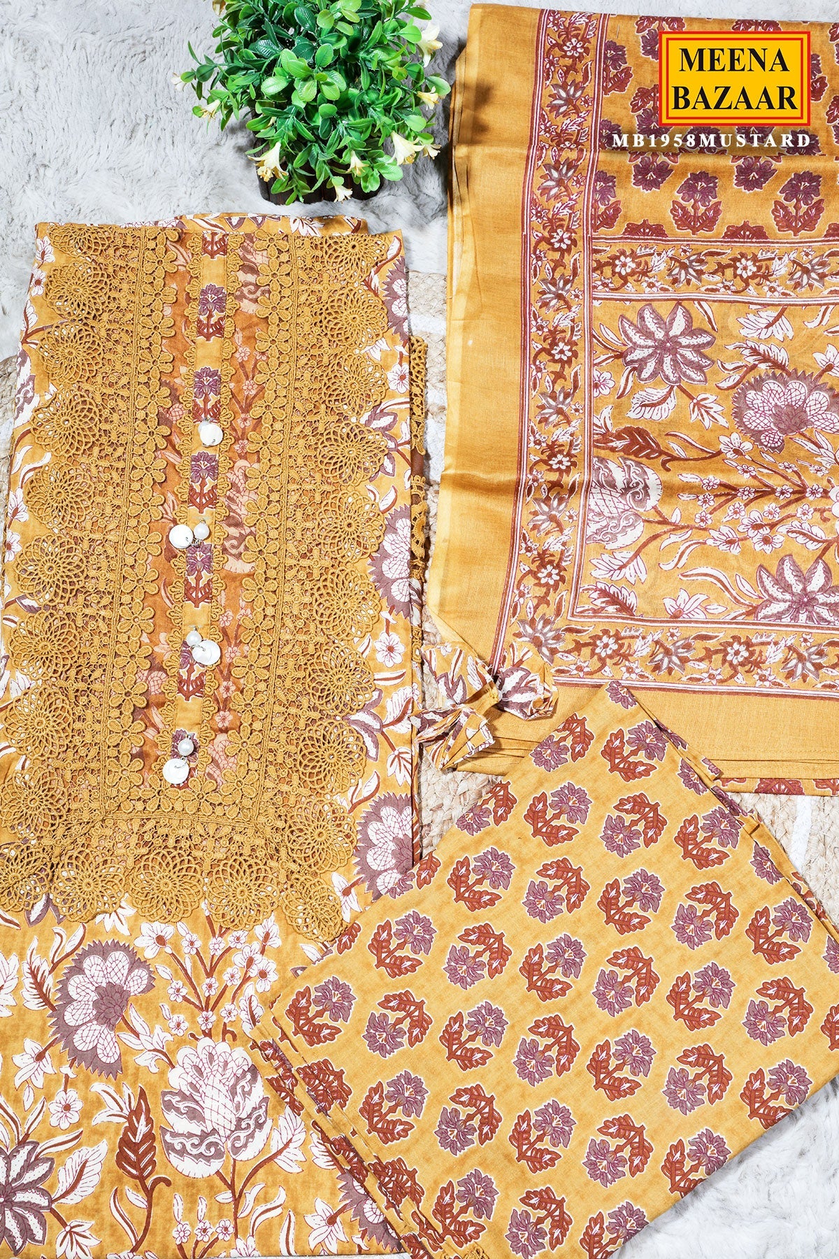 Mustard Cotton Unstitched Suit with Elegant Embroidery