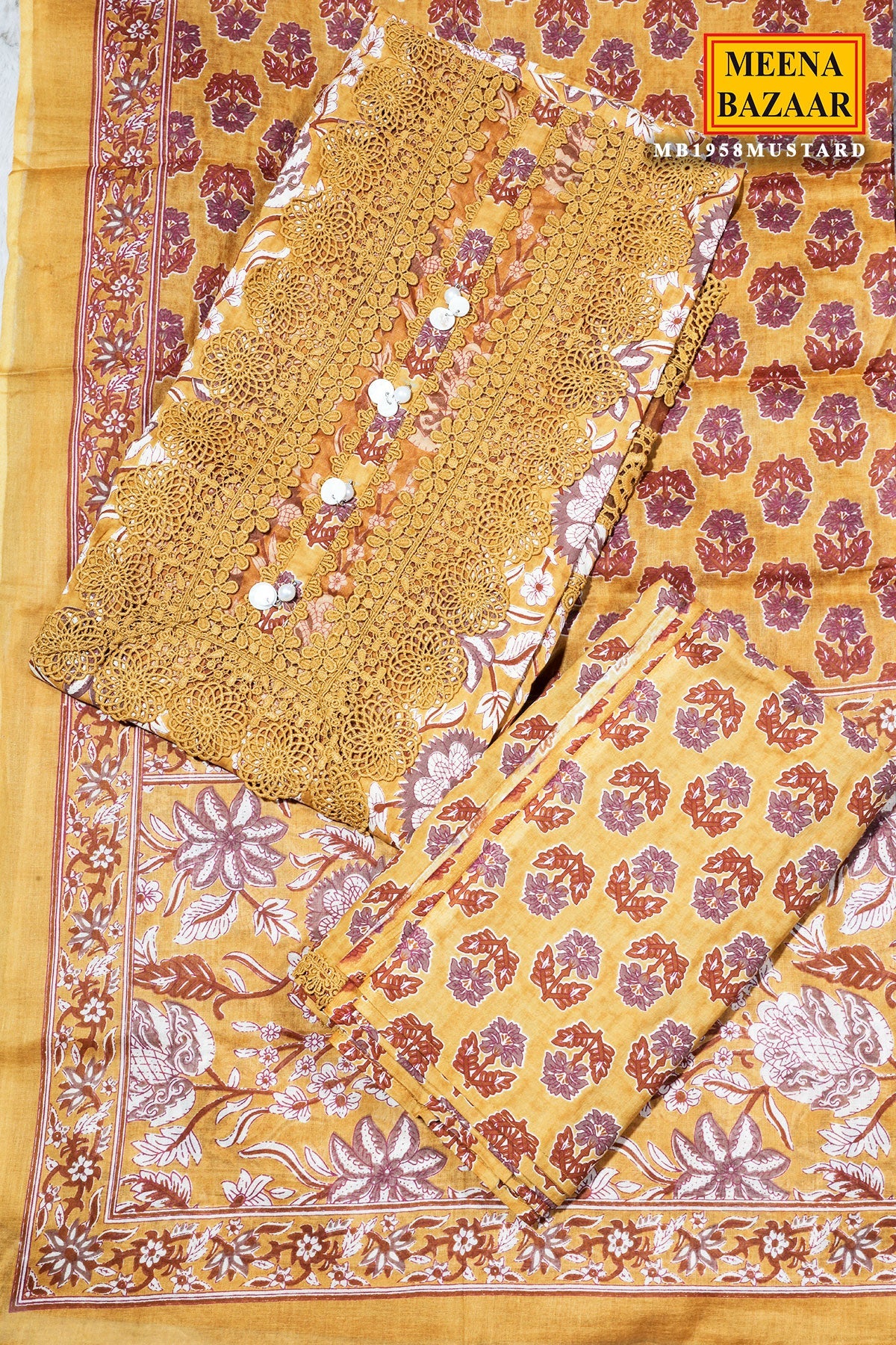 Mustard Cotton Unstitched Suit with Elegant Embroidery