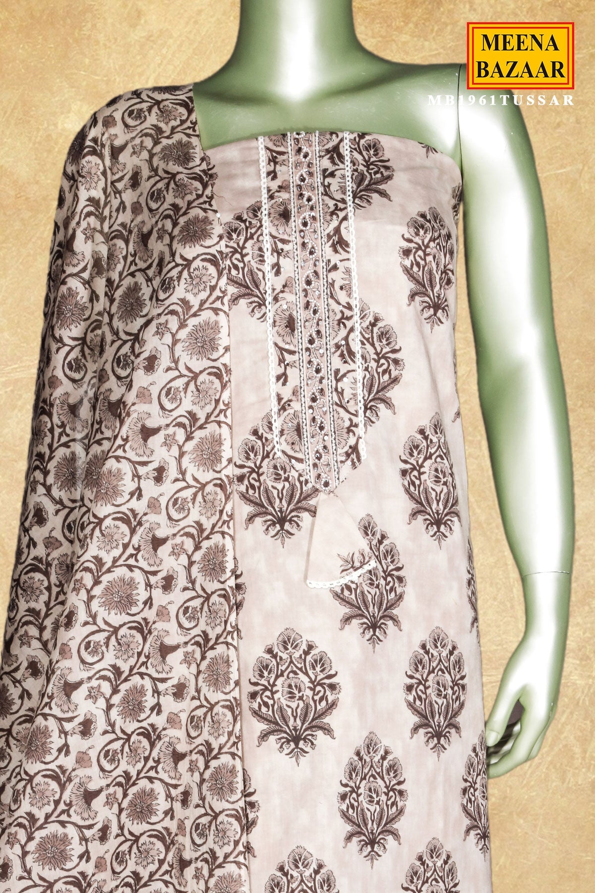 Tussar Cotton Embroidered Unstitched Suit Set