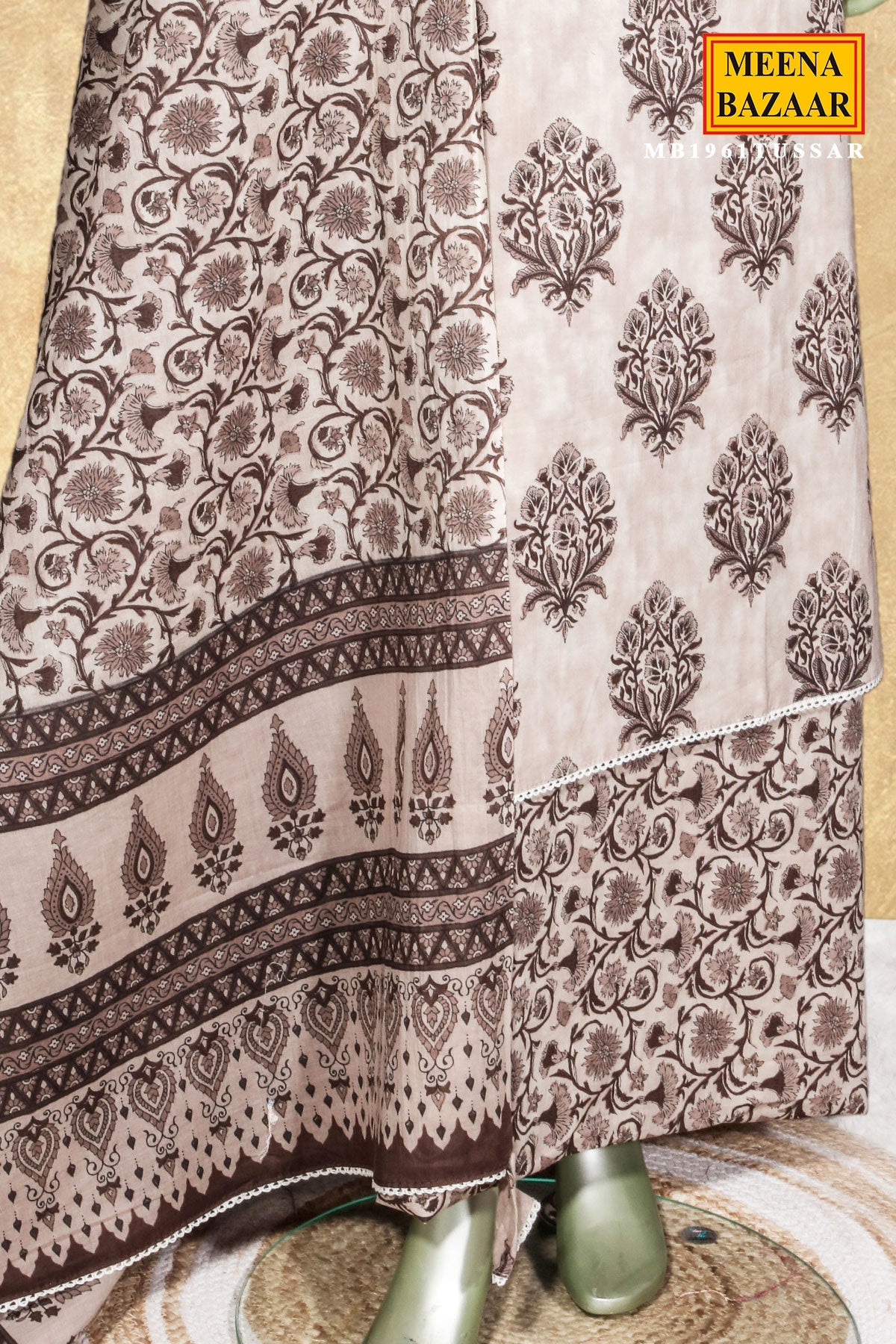 Tussar Cotton Embroidered Unstitched Suit Set