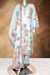 Sea Green Cotton Ready Made Suit with Elegant Neck Embroidery