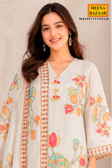 Tussar Cotton Ready-Made Suit with Elegant Neck Embroidery