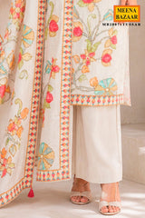 Tussar Cotton Ready-Made Suit with Elegant Neck Embroidery