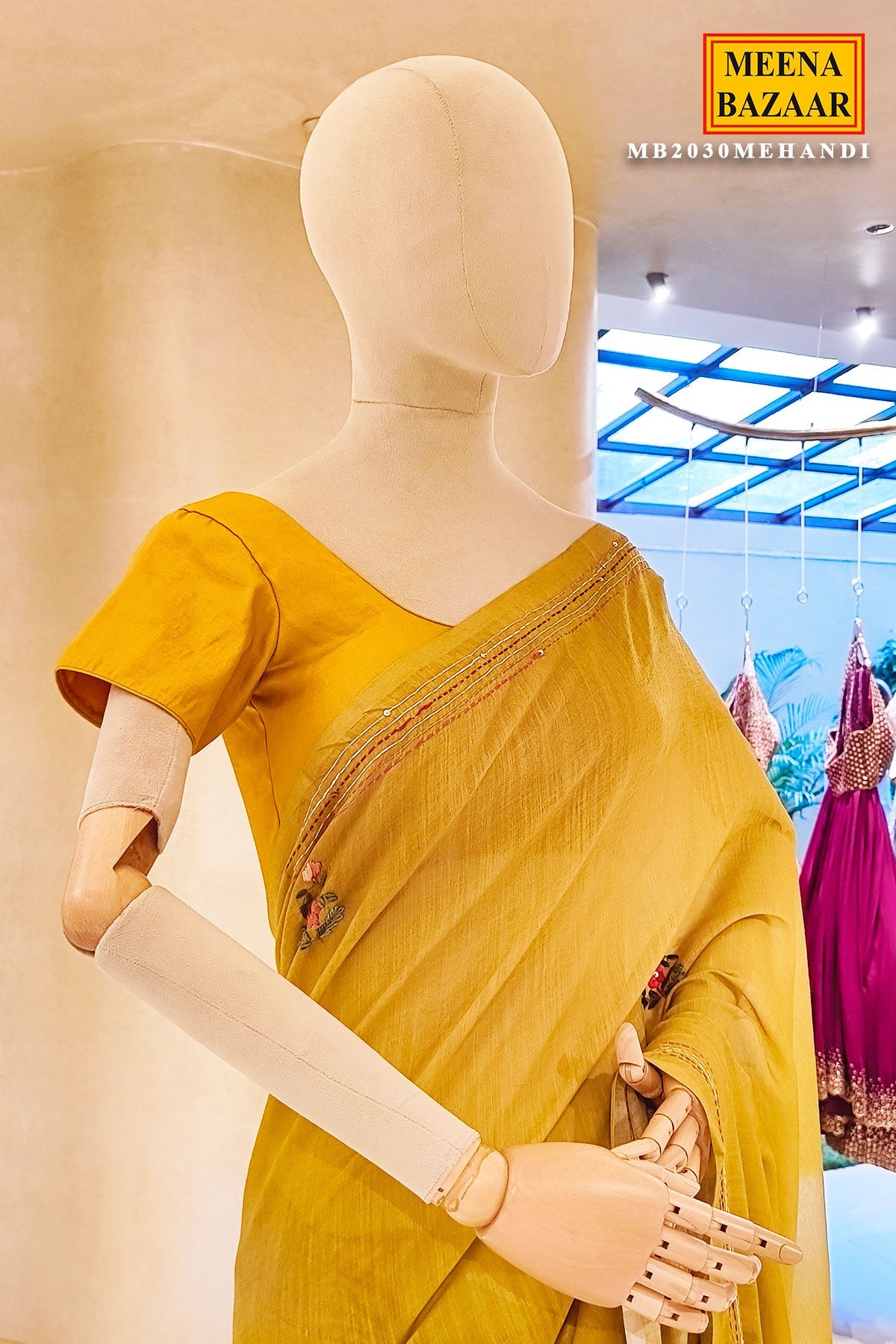 Elegant Mehandi Embroidered Saree