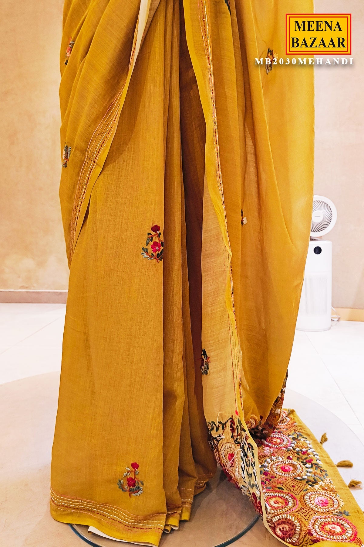 Elegant Mehandi Embroidered Saree