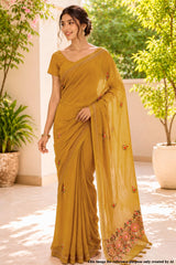Elegant Mehandi Embroidered Saree
