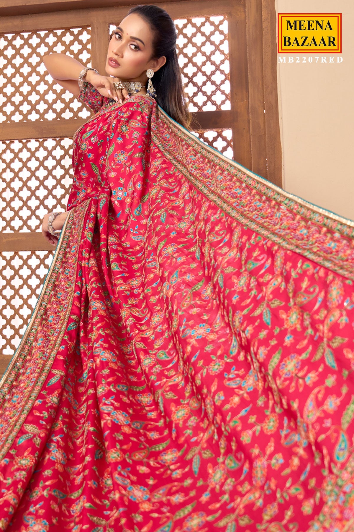 Red Printed Satin Silk Saree for Women Festive & Party Wear Elegant Saree