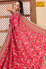 Red Printed Satin Silk Saree for Women Festive & Party Wear Elegant Saree